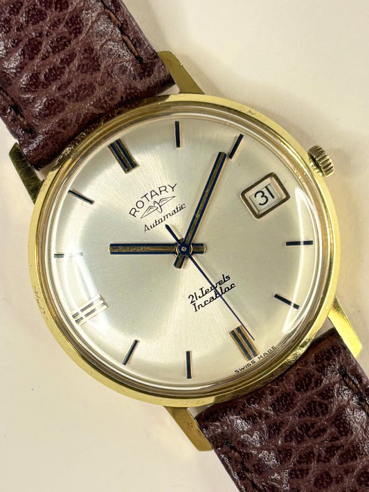ROTARY Vintage 1970’s Men’s Automatic Date Gold Dress Watch