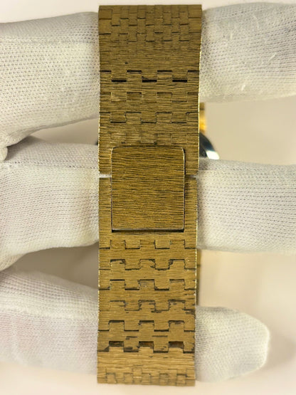 Rotary 1972 gold plated men’s vintage dress timekeeper bracelet view with hallmark details