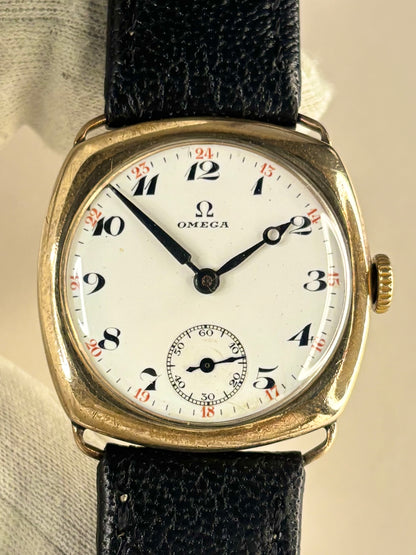 OMEGA Vintage *RARE* 1920’s Men’s Manual Gold Cushion Watch
