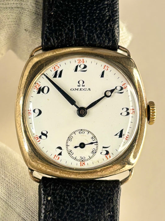 OMEGA Vintage *RARE* 1920’s Men’s Manual Gold Cushion Watch