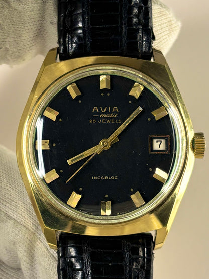 AVIA Vintage *+BOX* 1960’s Men’s Automatic Black Dial Gold Dress Watch