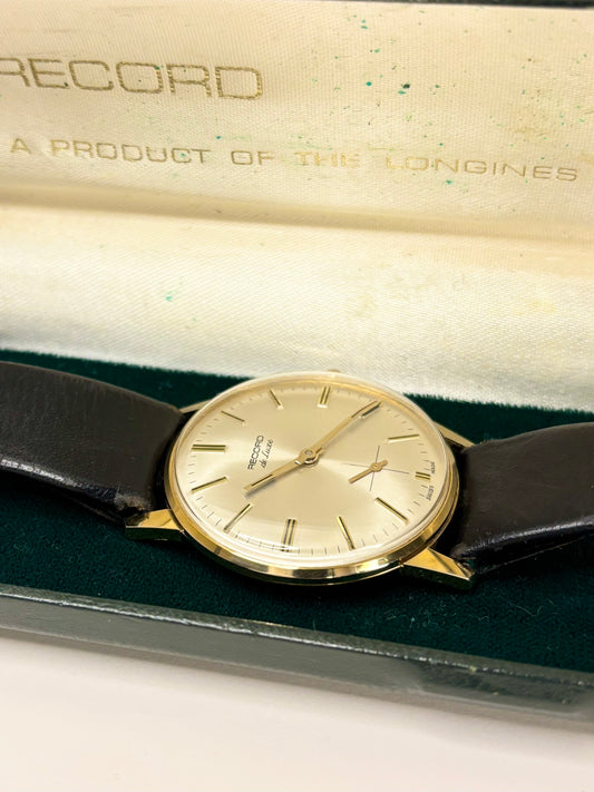 LONGINES RECORD De Luxe *BOXED* Vintage 1960’s Men’s Manual Sunburst Dial Gold Dress Watch