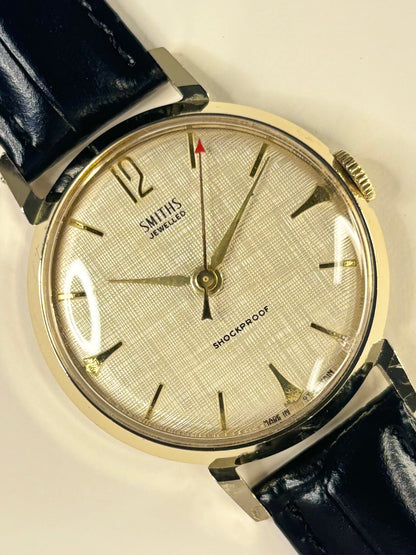 SMITHS Vintage 1960’s *LINEN DIAL* Men’s Manual Gold Dress Watch