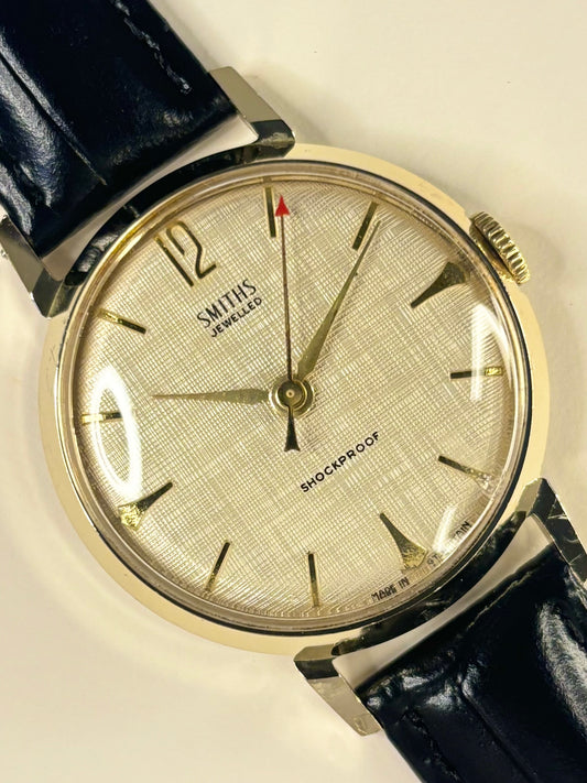 SMITHS Vintage 1960’s *LINEN DIAL* Men’s Manual Gold Dress Watch