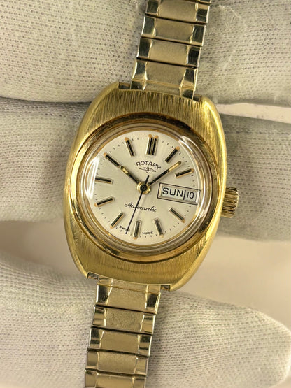 ROTARY Ladies Vintage 1970’s Automatic Day Date Gold Watch