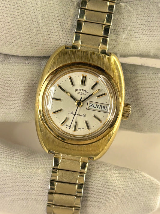 ROTARY Ladies Vintage 1970’s Automatic Day Date Gold Watch