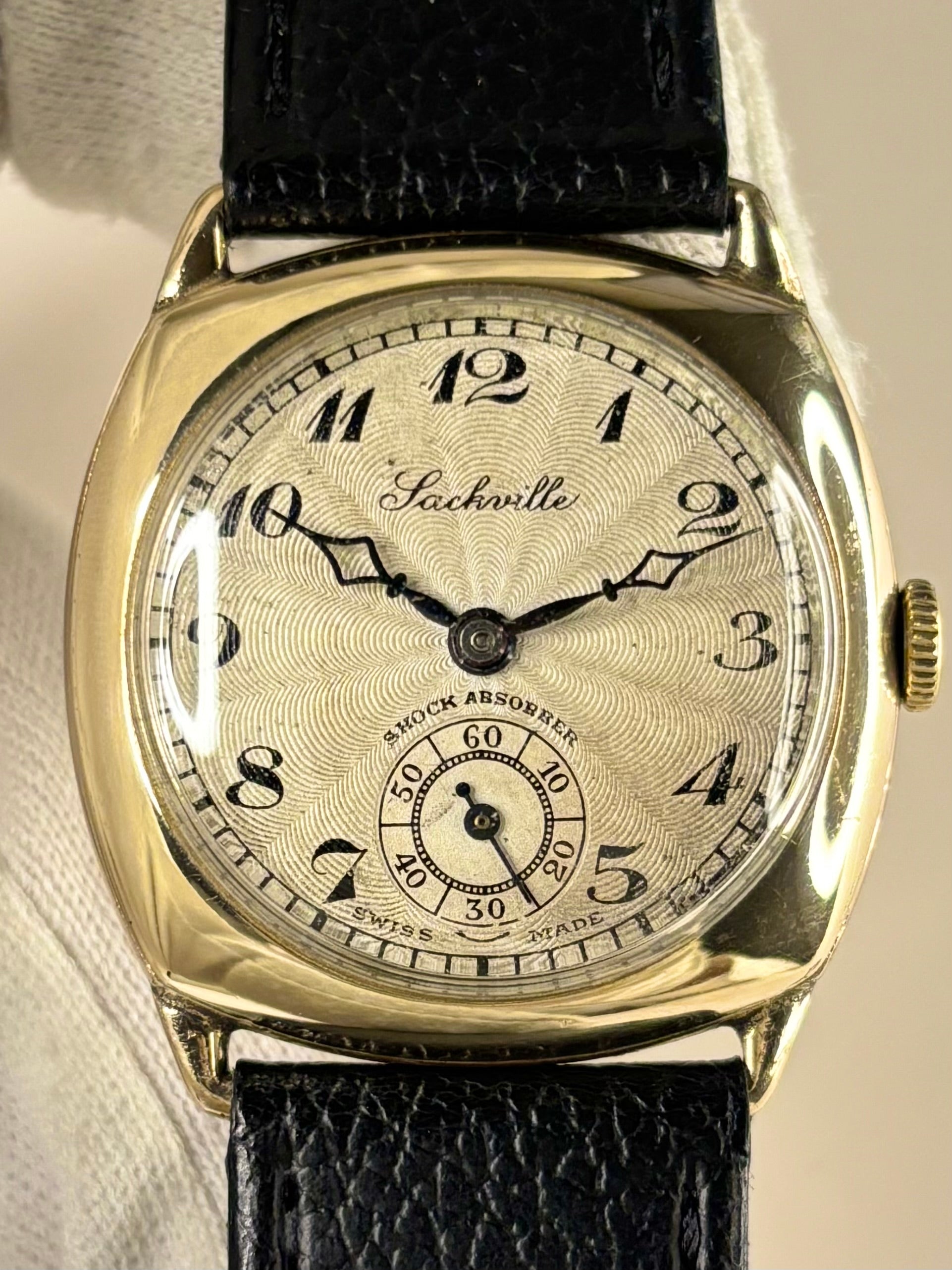 1945 Sackville cushion timepiece — 30mm rolled gold case, manual wind movement vintage timekeeper in excellent condition