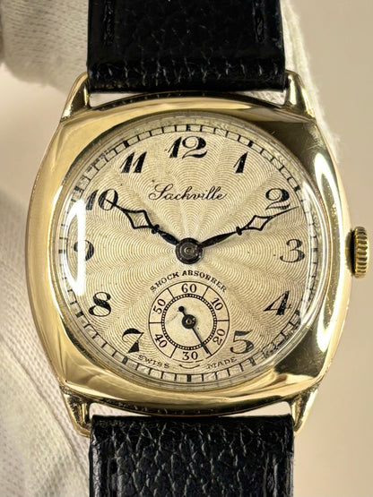 1945 Sackville cushion timepiece — 30mm rolled gold case, manual wind movement vintage timekeeper in excellent condition