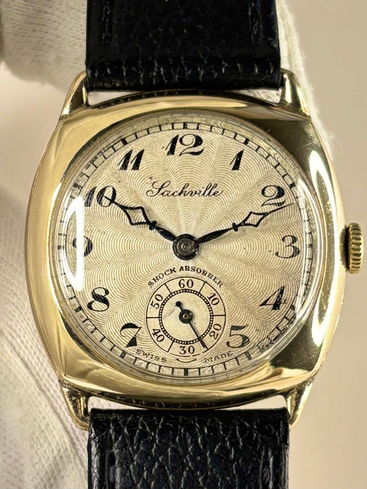 1945 Sackville cushion timepiece — 30mm rolled gold case, manual wind movement vintage timekeeper in excellent condition
