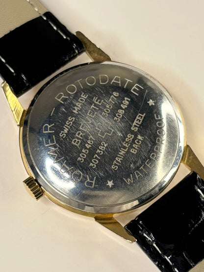 Vintage Roamer 1974 timekeeper — 35mm gold-plated case, automatic movement with polished caseback and sunburst dial