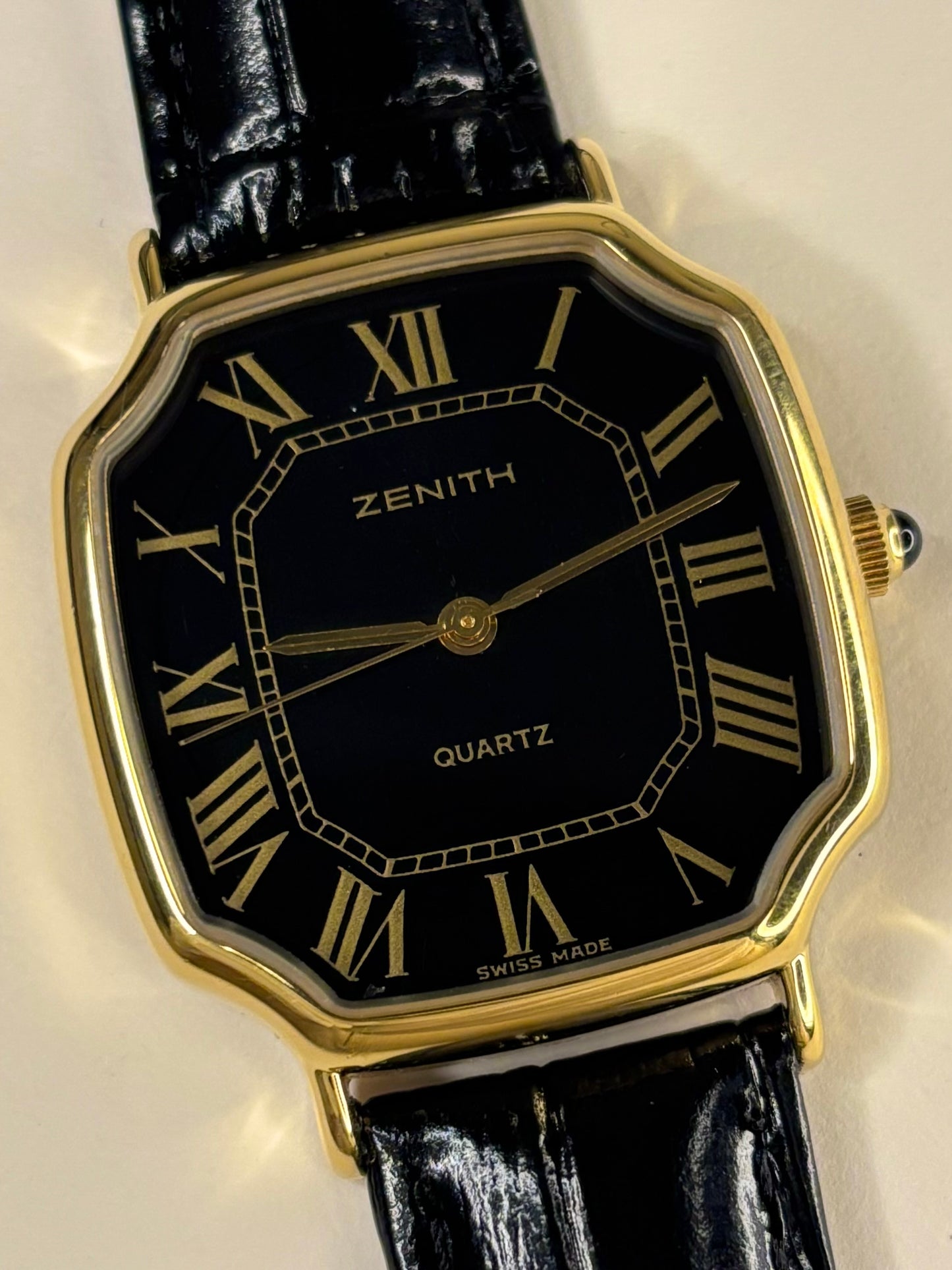 Zenith Vintage 1980’s Men’s *WITH PAPERS* Black Dial Quartz Gold Dress Watch