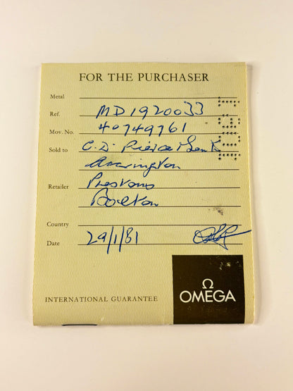 Omega De Ville *WITH PAPERS* Vintage 1970’s Men’s Quartz Gold Dress Watch - 192.