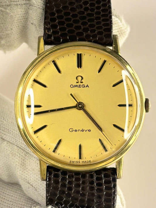 Vintage Omega Geneve ref. 131.019 watch – c.1968 men's gold-plated manual dress watch with gold-toned dial, in good condition with minor age-appropriate marks