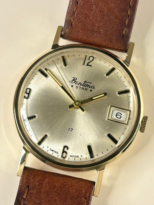 Bentima Star 9ct Solid Gold Vintage 1960’s Men’s Date Dress Watch