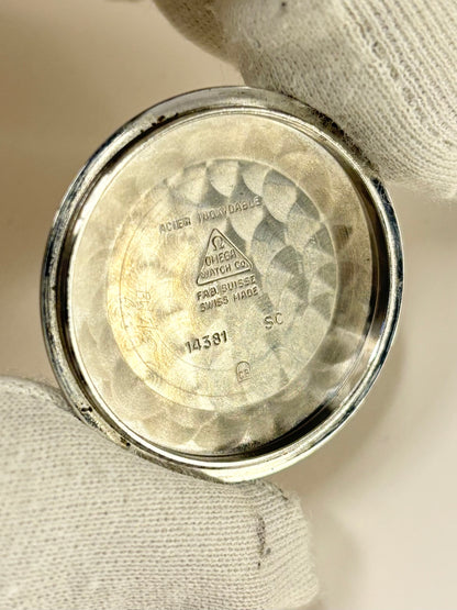 caseback of Omega Constellation 1950s men’s automatic steel watch ref. 14381
