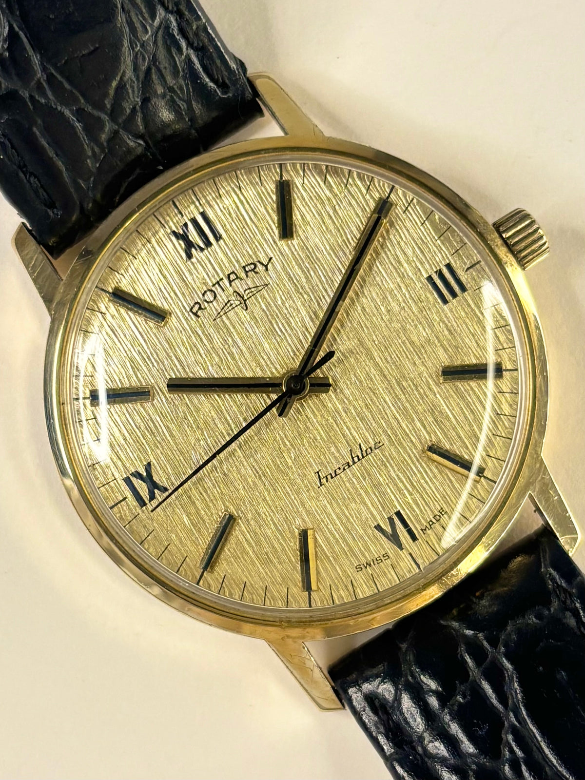 ROTARY Vintage *+BOX&PAPERS* Men’s Manual Bark Gold Dress Watch