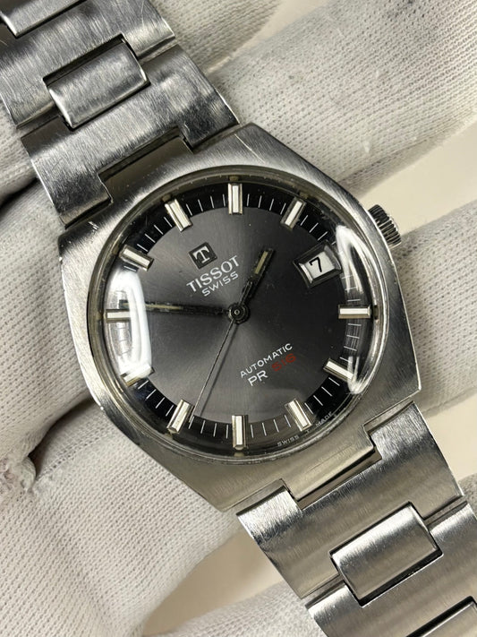 Tissot PR516 Vintage 1970’s *+BOX* Men’s Grey Dial Automatic Date Silver Watch - 44630 - Cal. 784