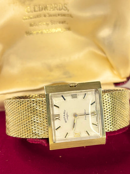 Rotary Ref. 1967 men’s 1967 dress timekeeper with gold plated case, white dial, manual movement and original box