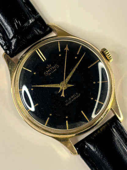 SMITHS De Luxe Vintage 1960’s Men’s Manual Black Dial Gold Dress Watch