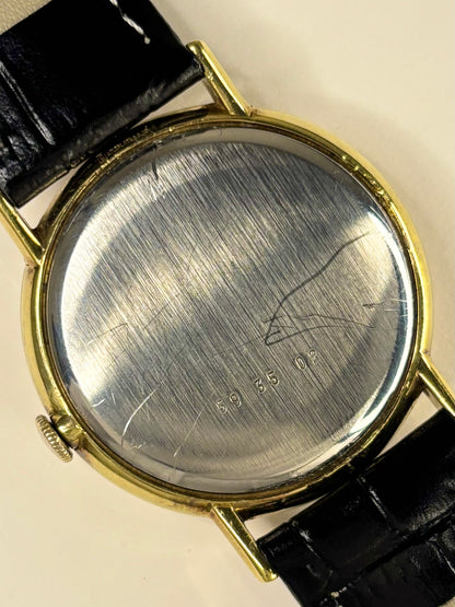 Rotary Ref. 1969 gold plated men’s vintage 1969 dress timekeeper caseback view with hallmark details