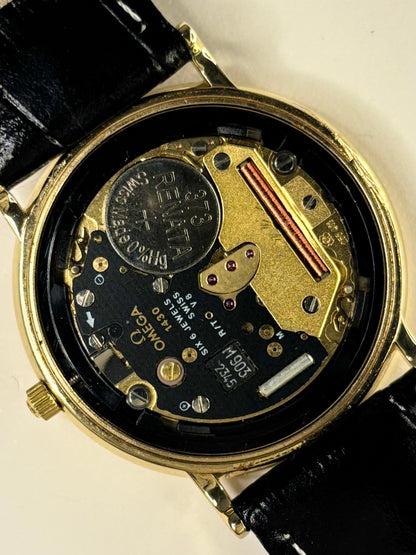 Omega vintage men’s quartz watch ref. 396.1012, gold-plated case, 18mm lugs, superb condition movement calibre 1430