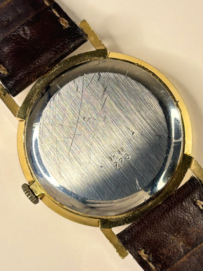 Rotary Ref. 1966 gold plated men’s vintage 1966 dress timekeeper caseback view with hallmark details