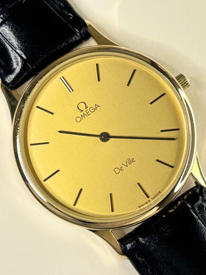 Omega men’s quartz dress watch with gold-toned dial and gold-plated case, c.1986