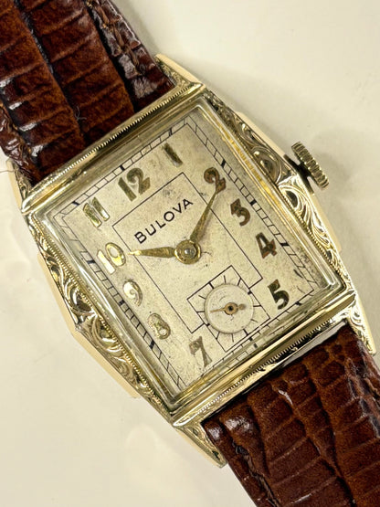 BULOVA Vintage 1950’s *+BOX&PAPERS* 10K Rolled Gold Men’s Manual Sub-Seconds Tank Watch - 10BM