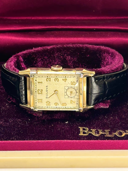 BULOVA 10K Gold Filled Vintage 1950’s *+BOX&PAPERS* Men’s Manual Tank Dress Watch