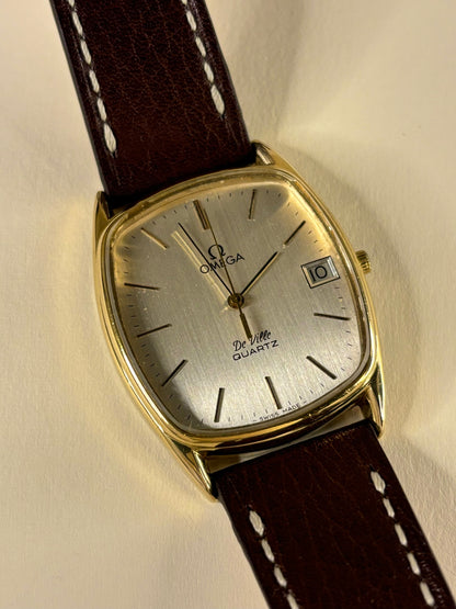 Authentic 1979 Omega De Ville vintage timekeeper gold plated tonneau case