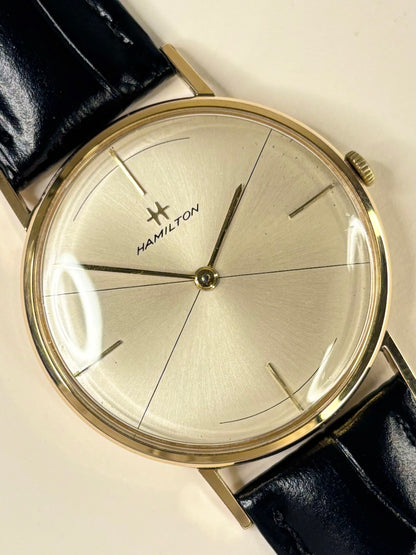 Vintage 1966 Hamilton men’s dress watch gold plated case white sunburst dial 54