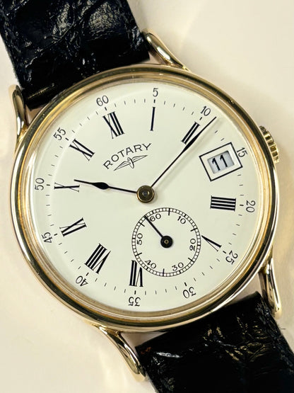 Vintage Rotary Ref. 1967 men’s gold plated dress timekeeper showcasing elegant 1960s Swiss design with original box