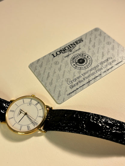 Longines 18ct Solid Gold Quartz Date Watch with Original Warranty L156.2