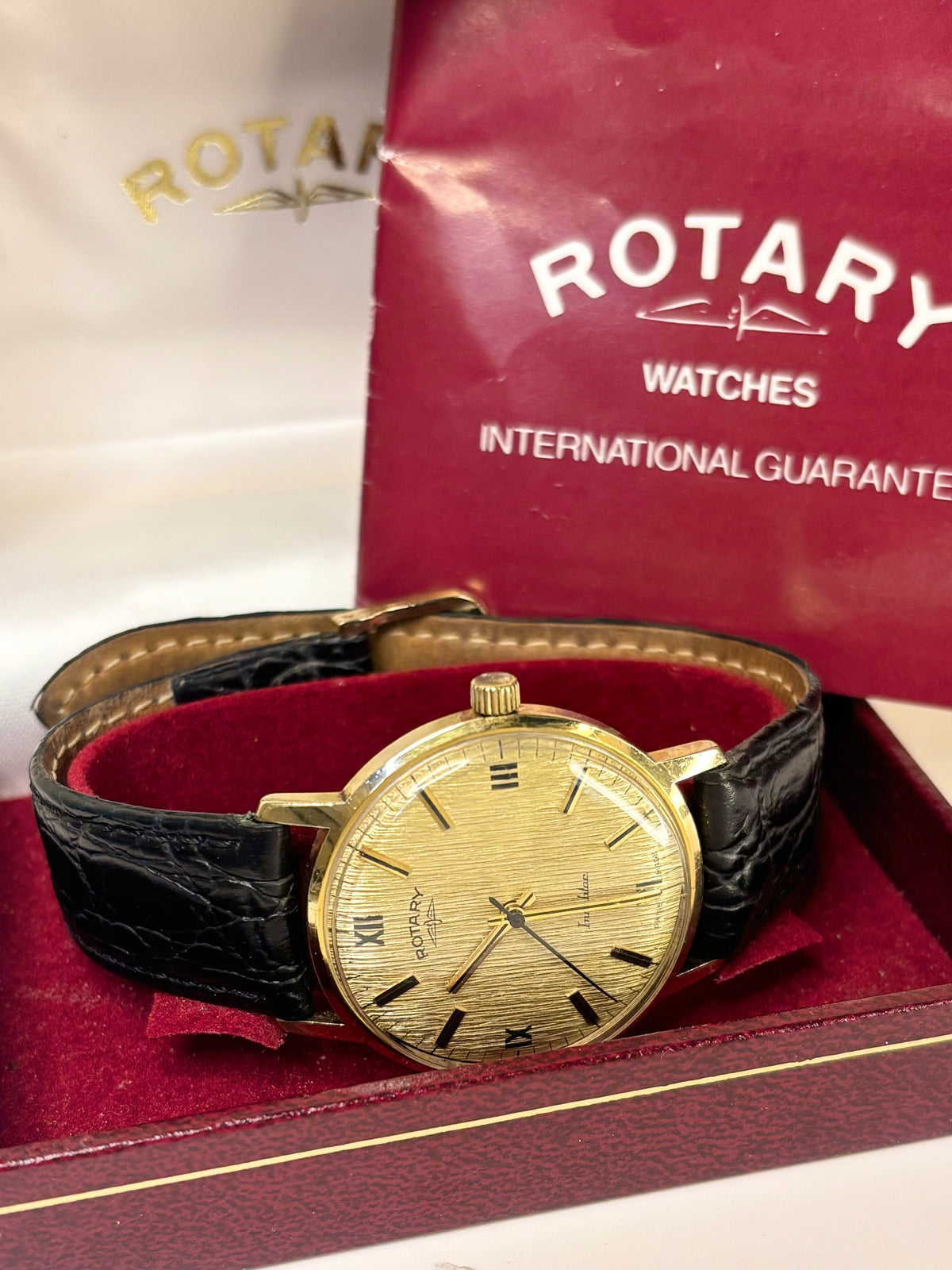 ROTARY Vintage *+BOX&PAPERS* Men’s Manual Bark Gold Dress Watch