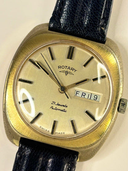 Vintage Rotary Ref. 1966 men’s gold plated dress timekeeper showcasing elegant 1960s Swiss design