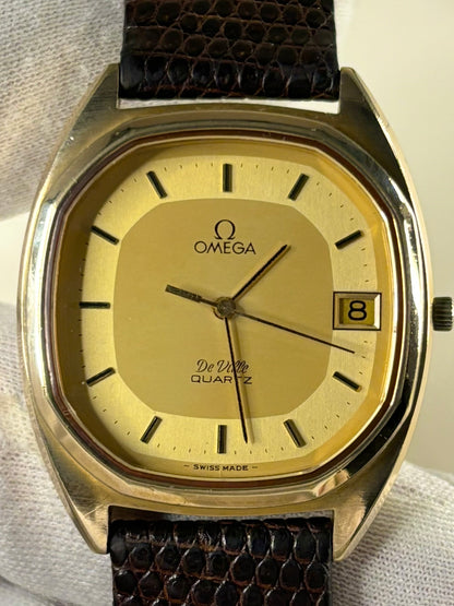 Close up of Omega De Ville 1978 men’s quartz watch near-mint dial Cal. 1332