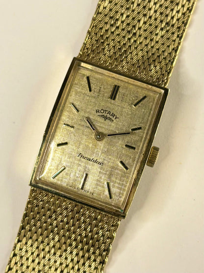 ROTARY Ladies Vintage 1970’s Linen Dial Manual Gold Watch