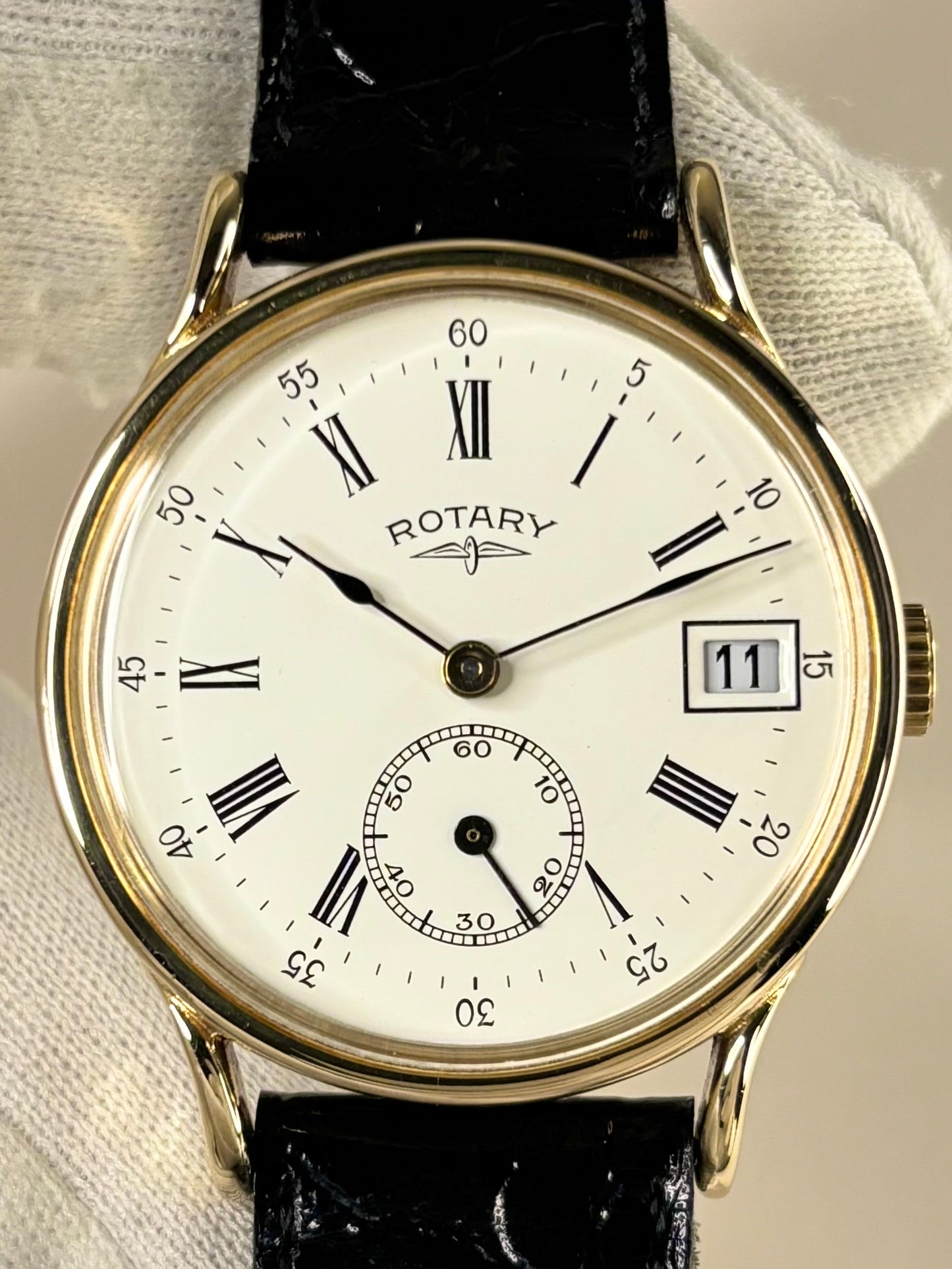 ROTARY Vintage 1960’s *BOX & PAPERS* Men’s Manual Gold Sub-Seconds Dress Watch