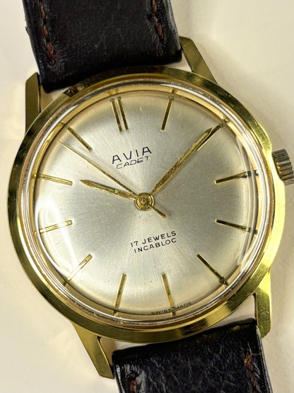 Avia Cadet 1968 men’s vintage manual movement watch, white dial, 18mm lug width