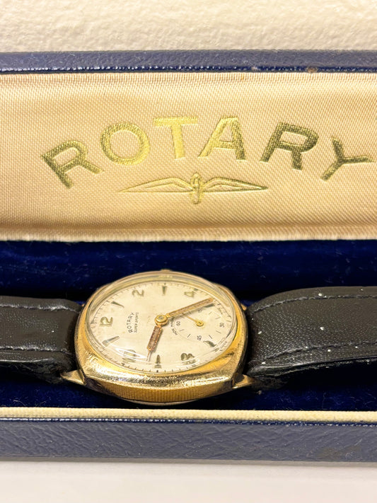 ROTARY Vintage 1930’s *+BOX* Men’s Manual Gold Cushion Dress Watch
