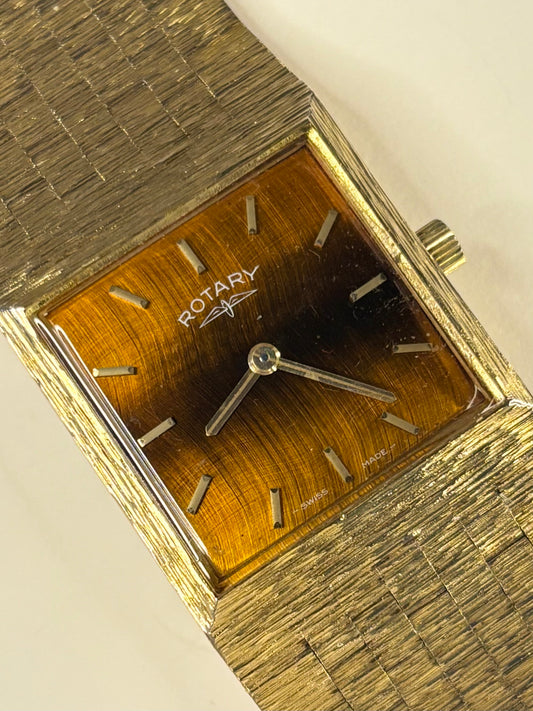 Rotary 214 vintage men’s watch with rare tiger’s-eye dial and gold-plated case, c.1971