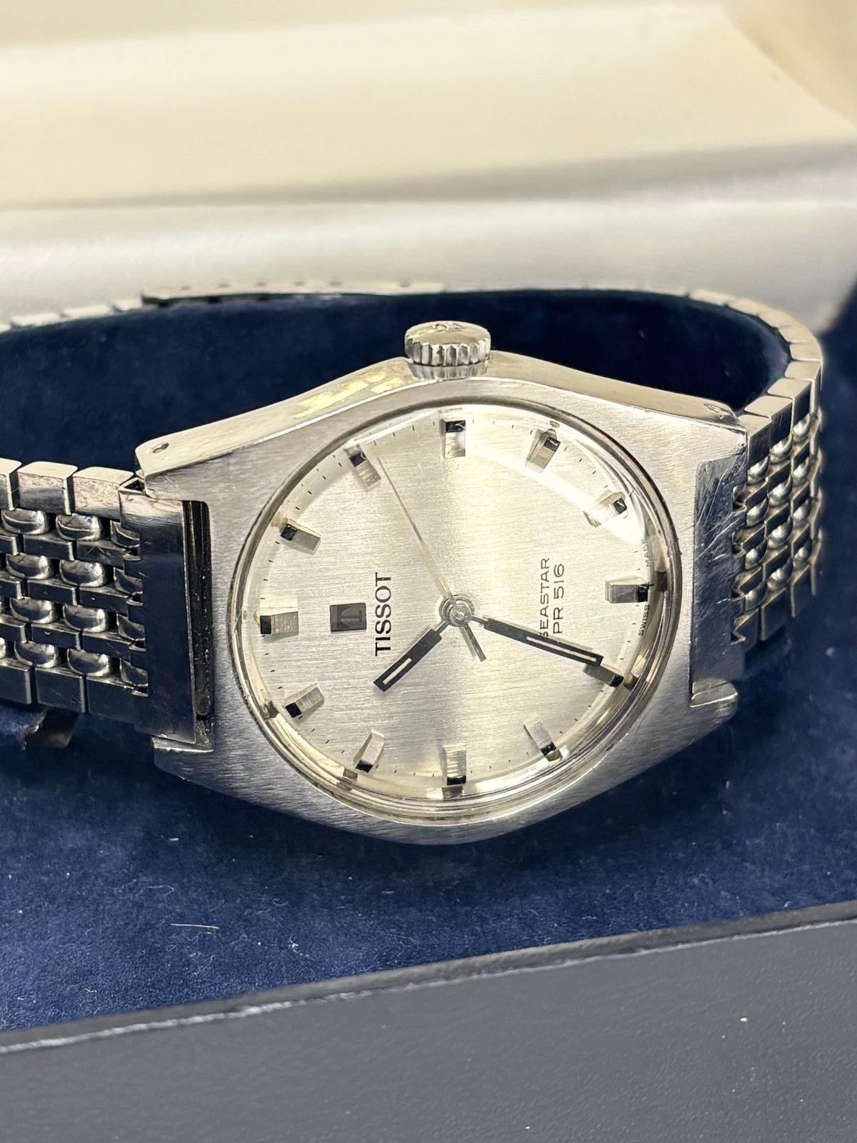 TISSOT Seastar PR 516 Vintage 1970’s *+BOX* Manual Mens Silver Watch