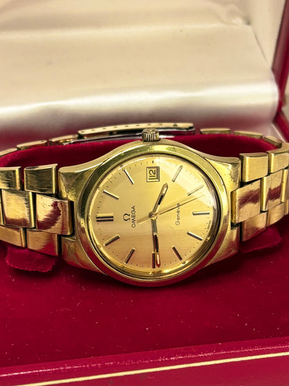 OMEGA Geneve Vintage *+BOX* 1970’s Men’s Manual Date Gold Bracelet Watch - 136.0103