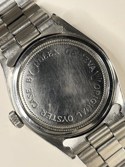 Tudor Oyster Ref. 7934 stainless steel men’s vintage 1963 timekeeper caseback view with hallmark details