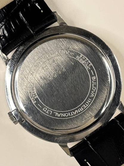Caseback of Bulova vintage 1960s men’s stainless steel manual wind watch