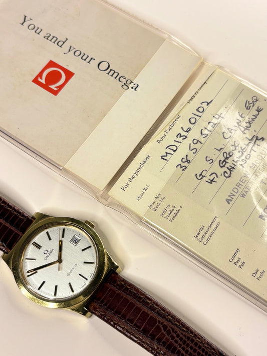 Premium vintage Omega Genève manual wind timepiece, luxury gold-plated case with timeless proportions, powered by a handmade Swiss timekeeper