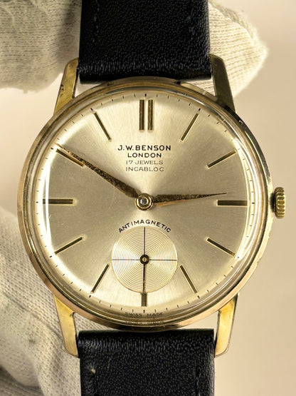 J W BENSON Vintage 1960’s Men’s Manual Sub-Seconds Gold Dress Watch