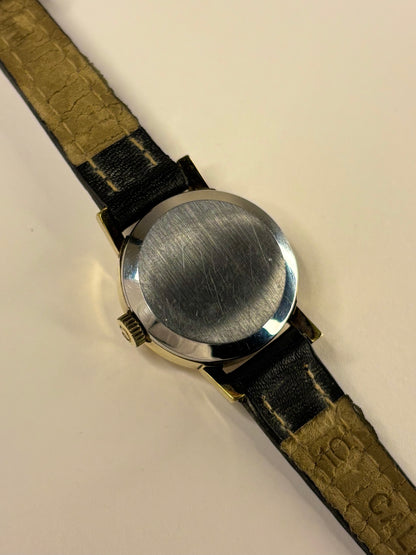 Omega Genève ladies Ref. 511.346 classic gold plated timekeeper caseback view with hallmark details