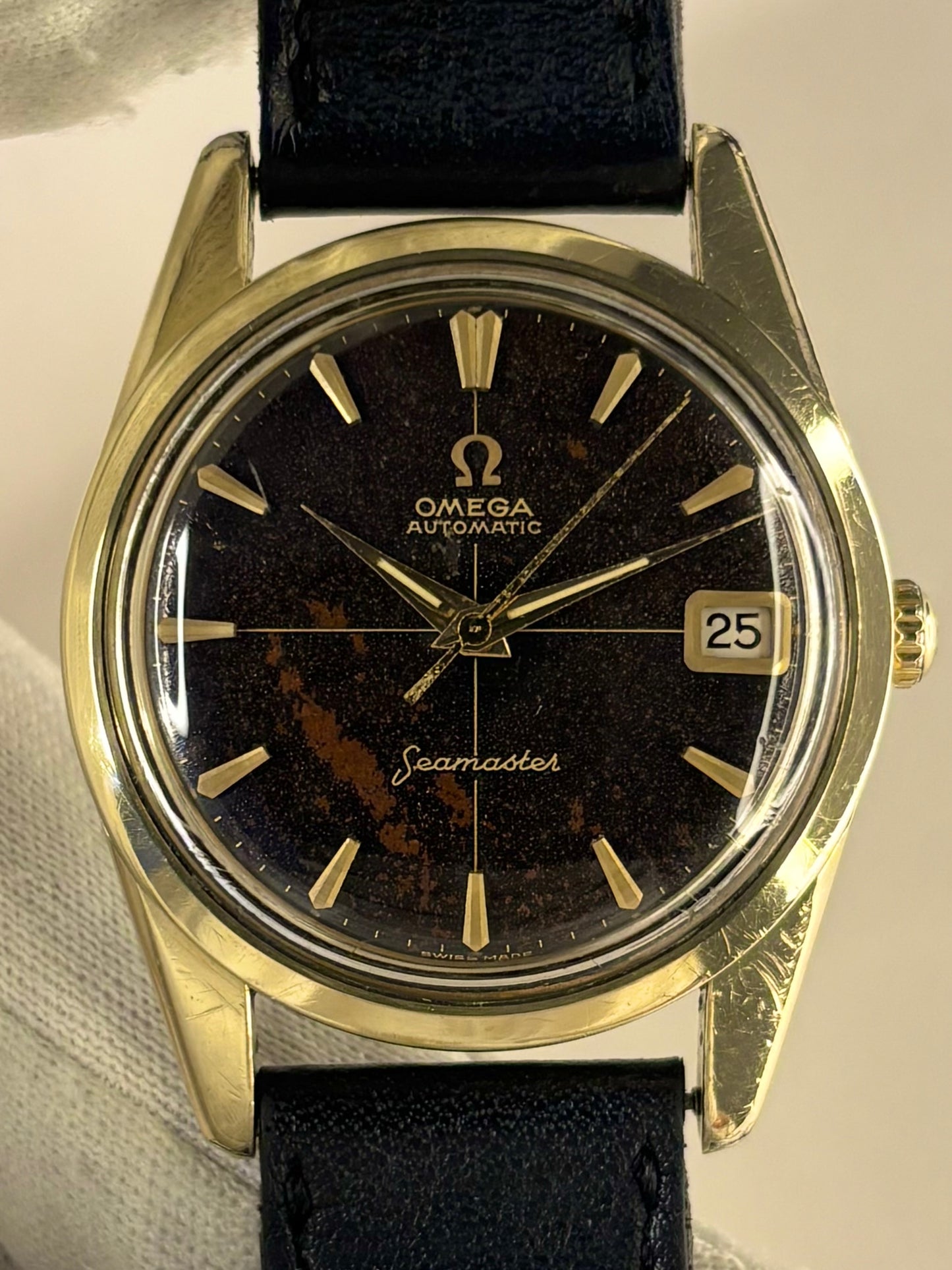 OMEGA Seamaster Vintage 1960’s *+BOX* Men’s Automatic Black Dial Gold Dress Watch