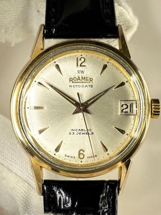 Vintage Roamer dress timepiece 1974 — automatic mechanism, 35mm gold-plated case and classic sunburst dial
